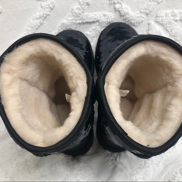 UGG Classic Short Sequin Black Boots - Women's - Picture 6 of 7